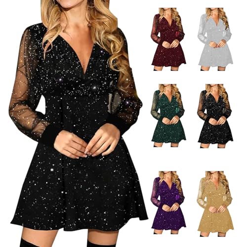 Generisch glitzerkleid Damen, Silvester Sexy Wickelkleid Fransenkleid Frauen Kleider Party