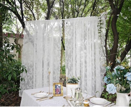 Rideaux blancs en dentelle avec motifs floraux, rideaux en voile en dentelle transparente avec tringles, pour décoration de salon et de chambre à coucher...