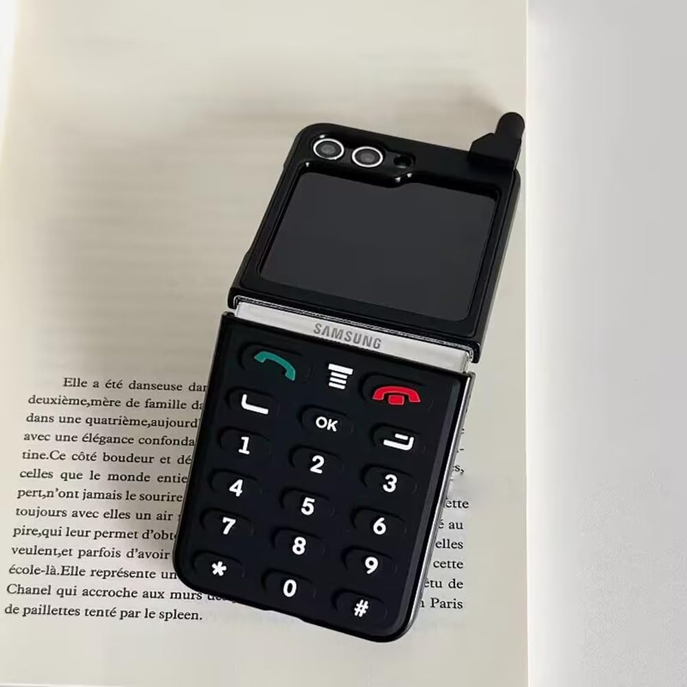 Cute Girls Case for Galaxy Z Flip 5 Hard PC 3D Design, Retro Funny Phone Case for Samsung Z Flip 5 Black Phone Style, Kawaii Creative Case for Galaxy Z Flip 5 Man and Women Gift (Black Phone)