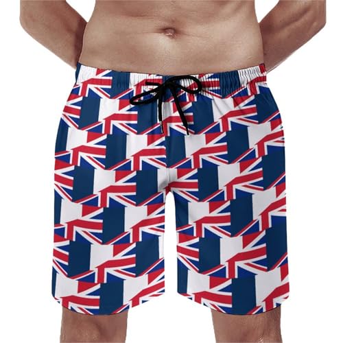 Flag of France and United Kingdom Mens Swim Trunks Quick Dry Beach Swimming Shorts with Mesh Lining and Pockets