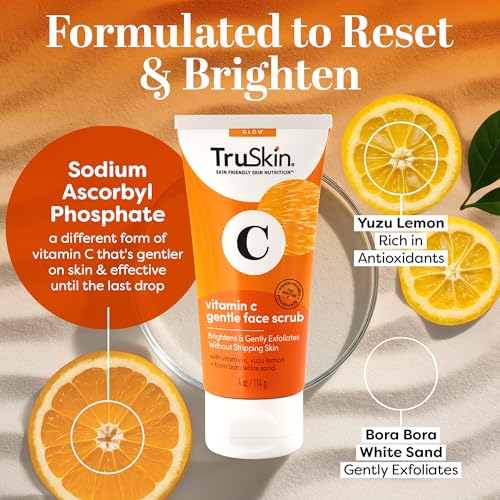 TruSkin Vitamin C Gentle Face Scrub - Brightening Daily Face Exfoliator for All Skin Types - Softens & Smooths Skin with Vitamin C, Yuzu Lemon, and Exfoliating Bora Bora White Sand - 4 Fl. Oz - Image 3
