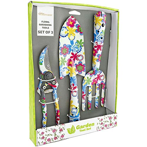 Set de herramientas de jardinería con diseño floral, 3 piezas miniatura 3