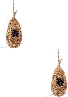 Happyyami 2 pcs Woven Bird Nest out door decor gourd bird house outdoor bird cage wren home ornament bird shelter Hanging Straw Bird Nest Weaving Birds Shelter Drop-shaped Bird House manual