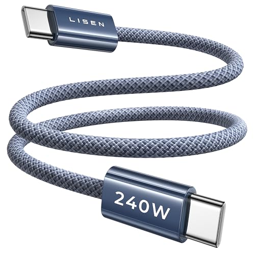 Image of LISEN 240W Short USB C Cable, USB C to USB C Cable for iPhone 17 16 15 Pro Max iPad MacBook Pro Samsung S25, 1.6FT /2 Pack /Midnight