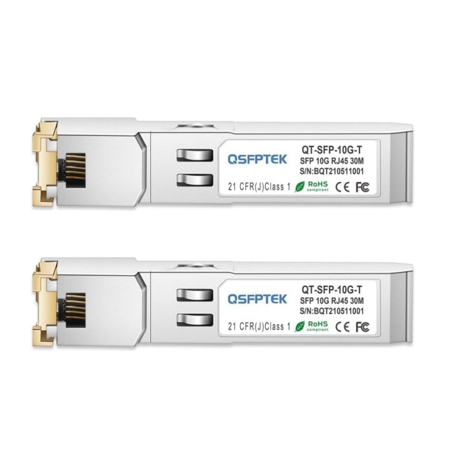 QSFPTEK 2Pack Newest 10GBASE-T RJ45 SFP+ Modulo ricetrasmettitore in Rame RJ45 Fino a 30 m, 10G a RJ45 Copper Mini-GBIC per Cisco SFP-10G-T-S, Ubiquiti UF-RJ45-10G, Supermicro, Altri interruttori