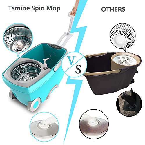 Tsmine Spin Mop Bucket System Stainless Steel Deluxe 360 Spinning Mop Bucket Floor Cleaning System with 6 Microfiber… - Image 5