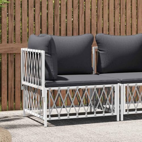 YuuSsea Sofá esquinero de jardín con cojín, tejido blanco, conjunto modular de muebles de exterior para patio y terraza, cómodo sofá de salón para exteriores