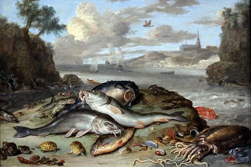 Affiche de paysage Jan Van Kessel toile nature morte poisson 60x90cm