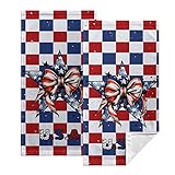 Lealeg 4th of July Memorial Day Towel Set of 2, Patriotic Bow Tie Bath Towels, Cotton Lightweight Ab