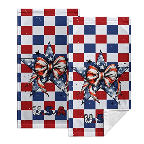 Lealeg 4Th Of July Memorial Day Towel Set Of 2, Patriotic Bow Tie Bath Towels, Cotton Lightweight Absorbent Premium Kitchen Towel, Portable Durable For Bathroom Decorations Thin Kitchen Tea Dish #TOP23