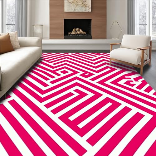 Low Pile Flatwoven Area Rug 8x10, Modern Patterned Floor with