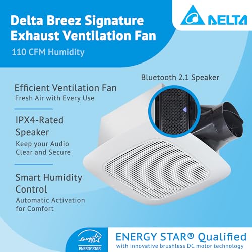 Breez VFB25ADBT Delta Breez Signature Ceiling Exhaust Bathroom Fan 110 Cfm Energy Efficient Quiet Operation Brushless Motor With Bluetooth Stereo Speaker thumb #1
