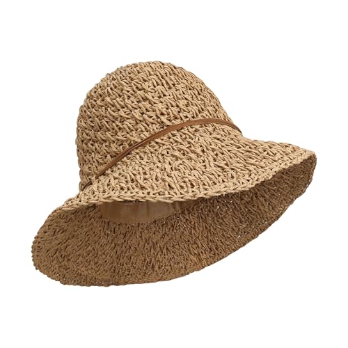 Image of Women Wide Brim Sun Hat UPF50 Straw Summer Hat Floppy Beach Hat Roll-Up