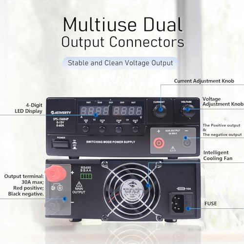 Image of DC Power Supply Variable, 0-15V 0-60A 900W Switching DC Regulated Bench Power Supply with Encoder Knob, Output On /Off Switch, 4-Digit LED Display, OVP & OCP, Aux Output Terminal - SPS-1560HP