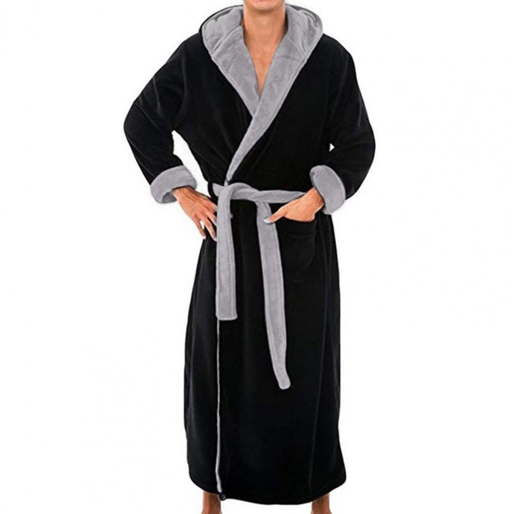 Kfxysm Unisex Black Grey Terry Towelling Bathrobe,Bathrobes Men Hooded Bathrobe With Adjustable Belt Super Soft Fluffy Highly Absorbent Male Bathrobe(,3Xl)