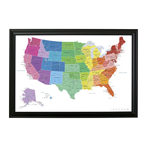 Push Pin Travel Maps PPTM_BRIGHT_US_BK Personalized Posters & Prints - Colorful Us - Black Frame - Framed Pin Map, Arrives Ready To Hang cover