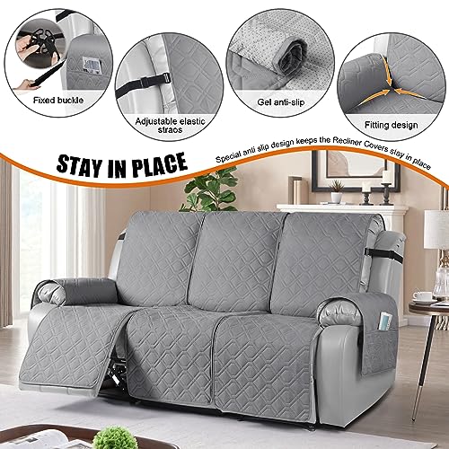 Image of VANSOFY Waterproof Recliner Couch Covers Washable, Light Gray,3 Seater | 1-Piece, Non-Slip with Elastic Straps, Sofa Cover with Pocket for Dogs, Pets