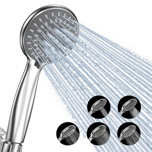 5-Setting High Pressure Handheld Shower Head w/ 59" Stainless Steel Hose (Chrome) - image 1