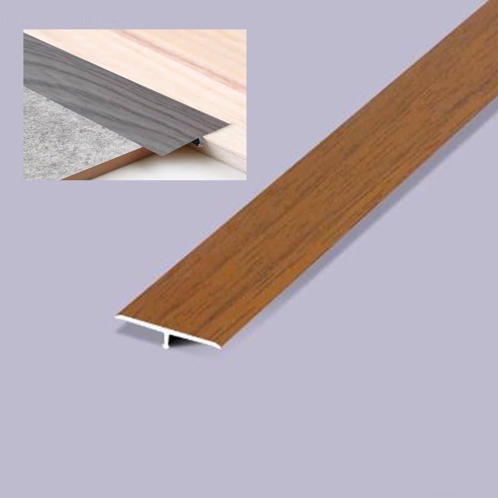 T-Molding Floor Transition Strip 35.4in/90cm Flat Divider Strips, Aluminum Threshold Floor Joining Strip Gap Covering - Wood Grain Finish(Teak,W2.5cm)