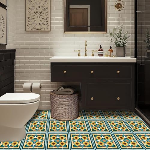 Image of Moroccan Tile Stickers | Waterproof Self Adhesive Peel & Stick Tile Decals for Kitchen Backsplash, Bathroom Wall, Floor, Furniture & Glass (4x4 Inch, Design 54)