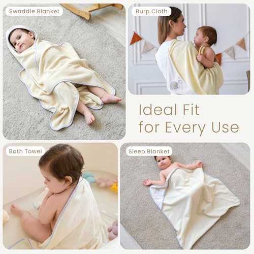Image of Softan Baby Hooded Towels and Washcloths Set 6 Pack, 28x28 Ultra Soft & Absorbent Baby Bath Towels for Newborn Infant Toddler, Unisex Boys Girls (Green Elephant)