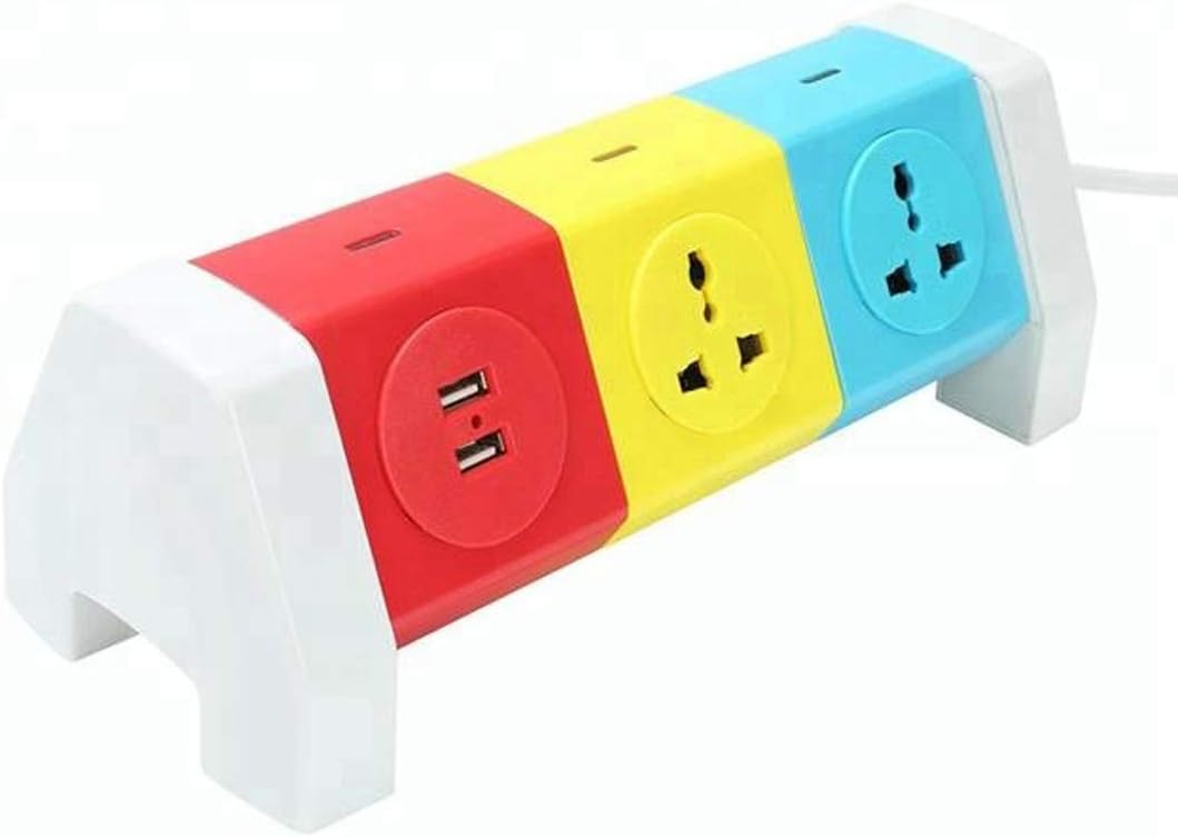Impro 5 Plugs + 2 USB Tower Sockets Spike Buster - 3 Floors Horizontal - Surge Protector - Universal Multi Plug Points Adapter - 2.1A USB Ports - 10A Plugs - 2500W Power Output - Copper Core Cable