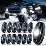 LEDMIRCY LED White Rock Lights 12PCS for JE EP Off Road Truck ATV SUV RZR Auto Car Boat Waterproof High Power Underglow Neon Lights Underbody Trail TRAI Rig Lights Shockproof(12 Pods White)