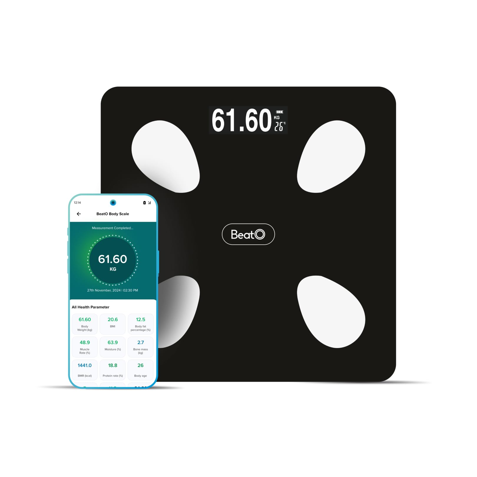 fitscale by beato smart weight machine | 4 electrodes | 18 advanced body metrics | full composition analysis | bluetooth | android only