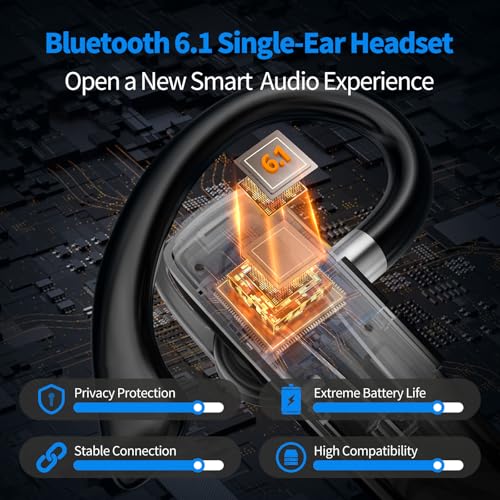 Image of Bluetooth Earpiece V6.1, Wireless Handsfree Headset with Mic, CVC8.0 Noise Canceling for Calls Business Single-Ear Earphone, 24 Hrs Driving Headset for Android, iOS, Laptop, Office, Truck Driver