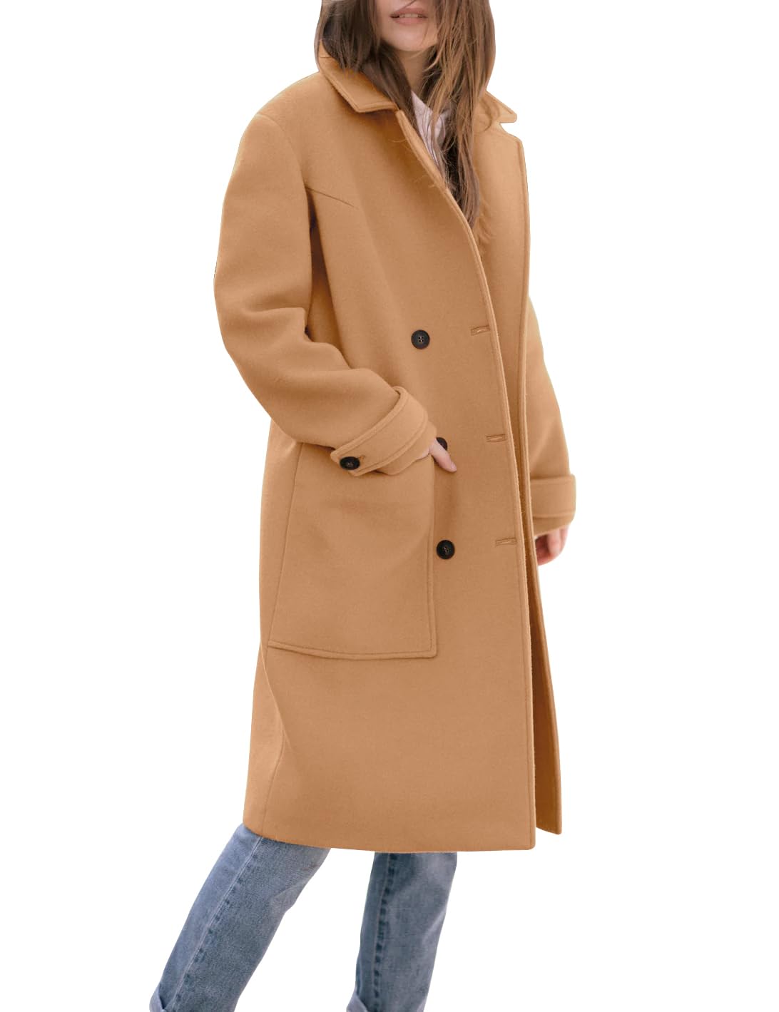 IDEALSANXUN Womens Fall Winter Wool Coats Double Breasted Trench Coats Peacoat