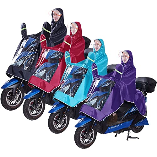 HAOZAIKEJI Universal Motorcycle Raincoat Waterproof Hoodie Rain Cape Reusable Bike E-bike Rain Coat Mobility Scooter Outdoor Rain Poncho with Detachable Hat Brim Reflective Strip for Men Women 