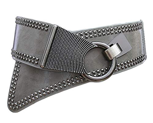 Andongnywell Women's Elastic Waist Belts Studded Belt for Dress Vintage Leather Punk Waist Belt Waist Band Waist Strap