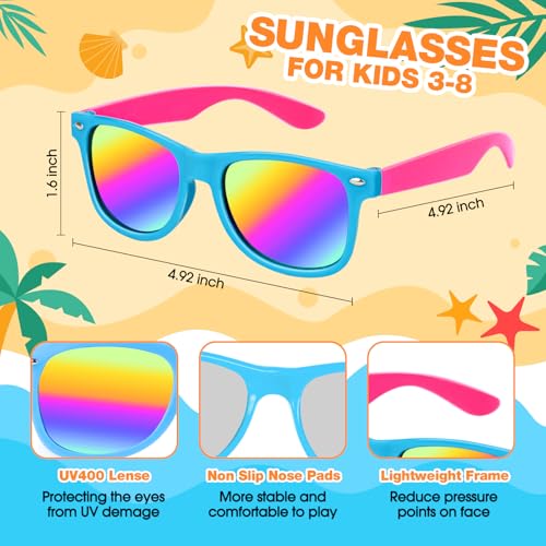 Gifts2U Kids Sunglasses Bulk Party Favors for Kids Ages 3-8, 24 Pack Rainbow Neon Sunglasses for Boys Girls with UV400 Protection, Birthday Pool Gifts Party Supplies.2