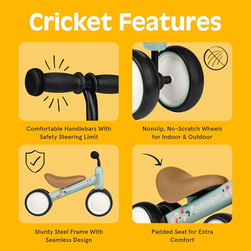 Image of Retrospec Cricket Baby Balance Bike, 4-Wheel Ride-On Toy for Ages 12-24 Months - First Bike & Toddler Bike for 1 Year Old Boys & Girls, First Birthday Gift