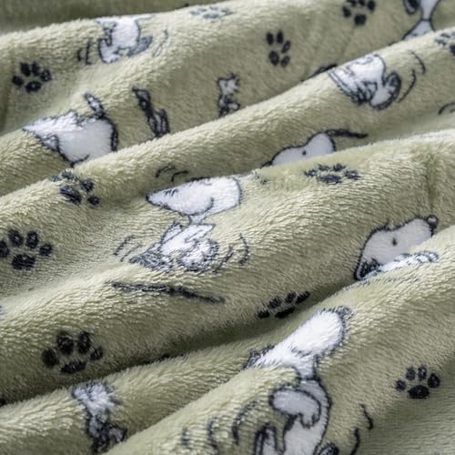 Image of Berkshire Blanket Peanuts VelvetLoft Cute Character Snoopy Plush Throw Blanket,Peanuts Poses and Paws Loden,Throw 55 in x 70 in (Official Peanuts Product)