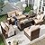 Aoxun 7 Pieces Patio Furniture Set with 44” Fire Pit Table Wicker Rattan Outdoor Sectional Conversation Set with Coffee Table and 4” Thickened Cushions, Beige (Waterproof Cover Included)