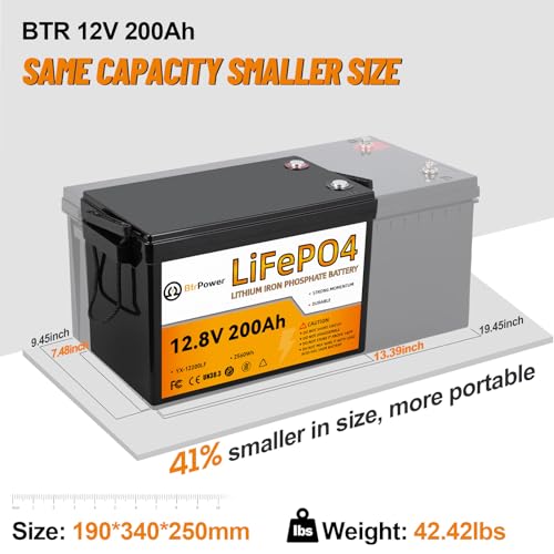 Image of 12 V 200 Ah Lithium LiFe PO4 Deep Cycle B attery,100A BMS | 4000+ Cycles,Perfect for RV, Home Storage,Marine,Solar Power System and Outdoor Camping.