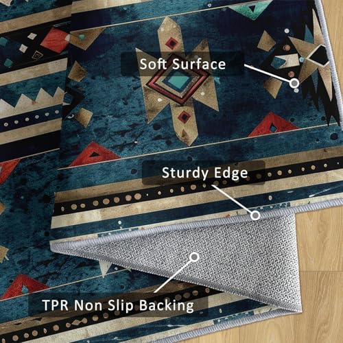 Tapis amérindien lavable et antidérapant à poils courts rustique - 6