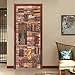 YIER LIFE™ Papier peint de porte 3D Autocollant Affiches fresque peinture murale Décalcomanies Alphabet anglais grain de bois vintage 88X200CM Autocollant de porte stéréo en décalcomanie papier peint