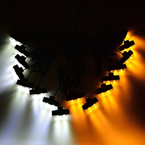 16Pcs 2-Led Amber White Emergency Warning Hazard Flashing Strobe Lights Bar Kit For Truck Trailer Rv #TOP1