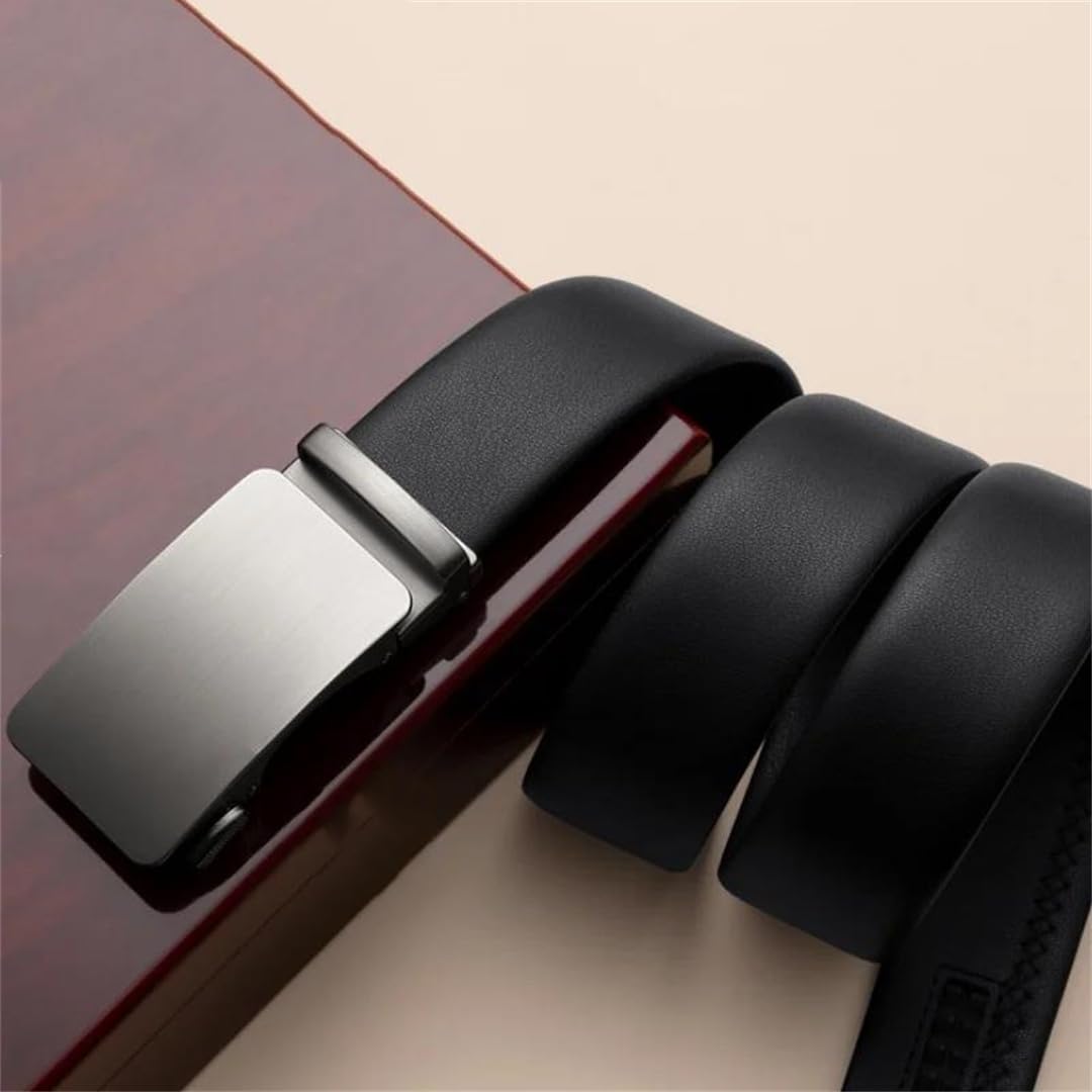 Yeuyyben Cinturón de cuero genuino con trinquete para hombre, sin agujero, ajustable, hebilla automática, casual, para negocios, jeans