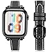 JOYOZY Slim Leather Band for Women Compatible with Apple Watch 49MM 45MM 44MM 42MM 41MM 40MM 38MM, Cute Fancy Top Genuine Leather Strap for iWatch Ultra, Series SE/8/7/6/5/4/3/2/1 (Black/Black)