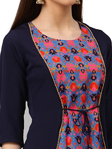 Image of Women's Crepe Jacket Kurta (ALC9141N Navy Blue 4XL)