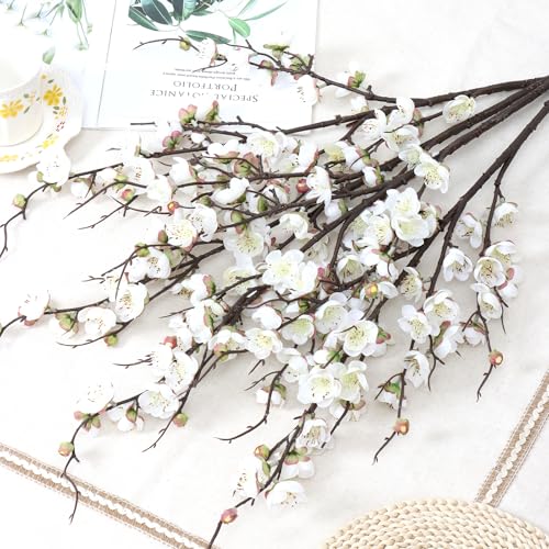 Betylifoy Artificial Plum Blossom Flowers 4Pcs Faux Silk Cherry Blossom 38" Long Stems Fake Plum Blossom Branches Artificial Silk Flower for Flowers Arrangement Wedding Home Table  image 7