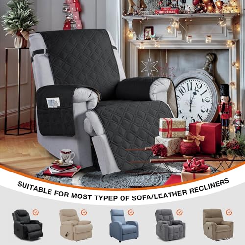 Image of VANSOFY 100% Waterproof Recliner Chair Covers, Recliner Cover Non-Slip Dog Chair Cover Furniture Protector Washable Slipcover with Pocket, Elastic Straps for Pets, Dogs(Black, 30 inch)