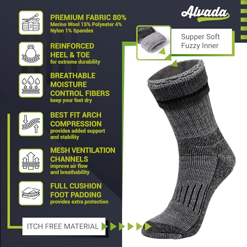 Alvada Warm Thermal Wool Socks For Winter Moisture Wicking And Breathable Cozy Boot Socks Charcoal Lxl thumb #4