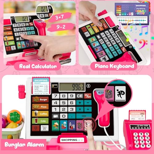 Image of SHAKTISM Cash Register with Lights & Sounds for Pretend Play Electronic Toy Set with Scanner Shopping Basket Grocery Best Gift for 3+ up Ages Kids Boys & Girls (Cash Register 818)