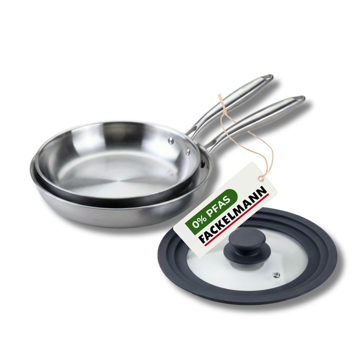 Poêle de cuisson sans pfas fackelmann 26/28 cm inox avec couvercle tous feux