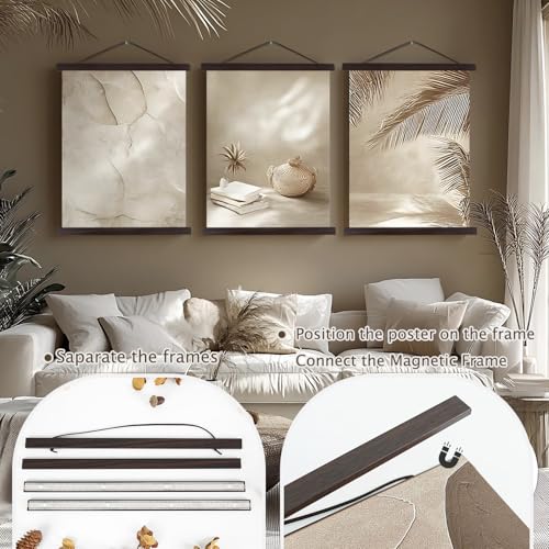 Image of Artmag Magnetic Poster Hanger Frame, 32x24 32x40 32x48 Light Wood Wooden Magnet Canvas Artwork Print Poster Hangers Frames Hanging Kit (Walnut, 32 inch)