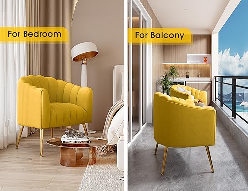 Image of Dewhut Oversized Pumpkin Couch Accent Chair, Modern Comfy Velvet Upholstered Barrel Chairs, Luxury Single Sofa Armchair for Living Room, Waiting Room, Office and Vanity, (Yellow)